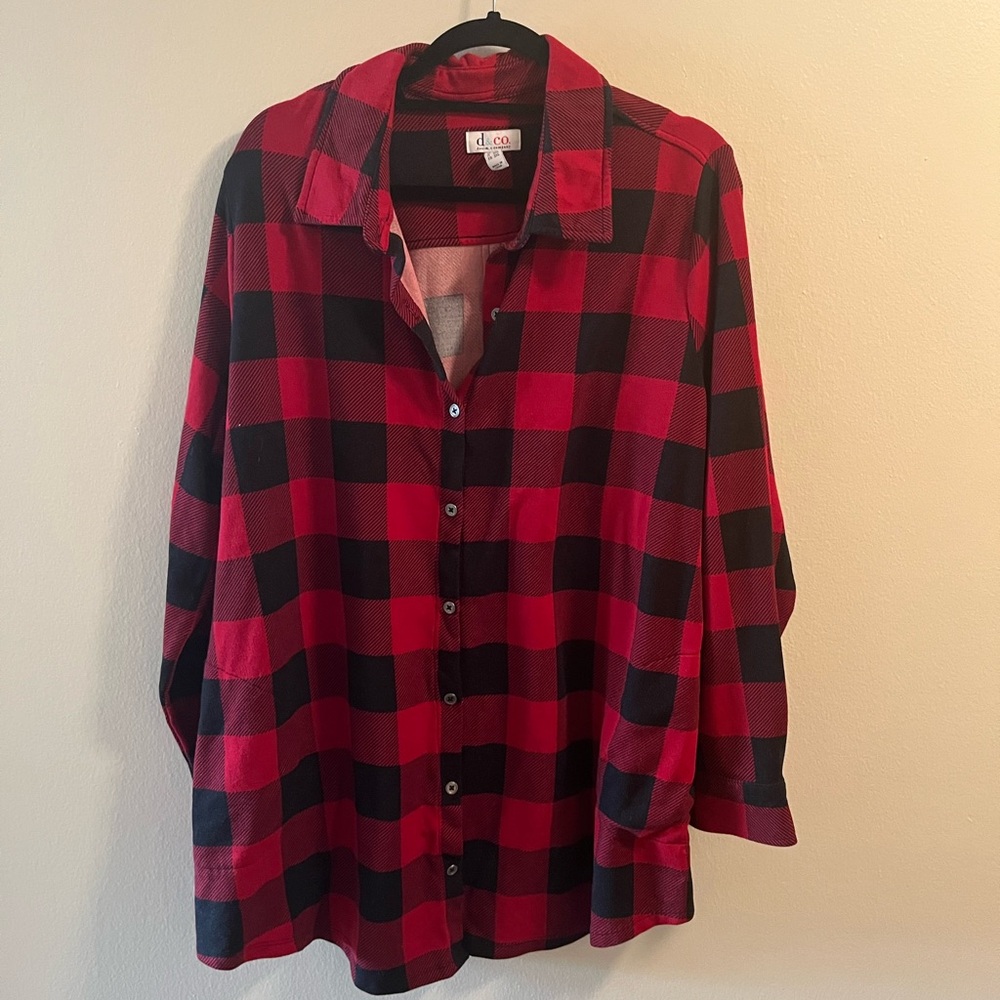 Red and Black Flannel Button Down Shirt